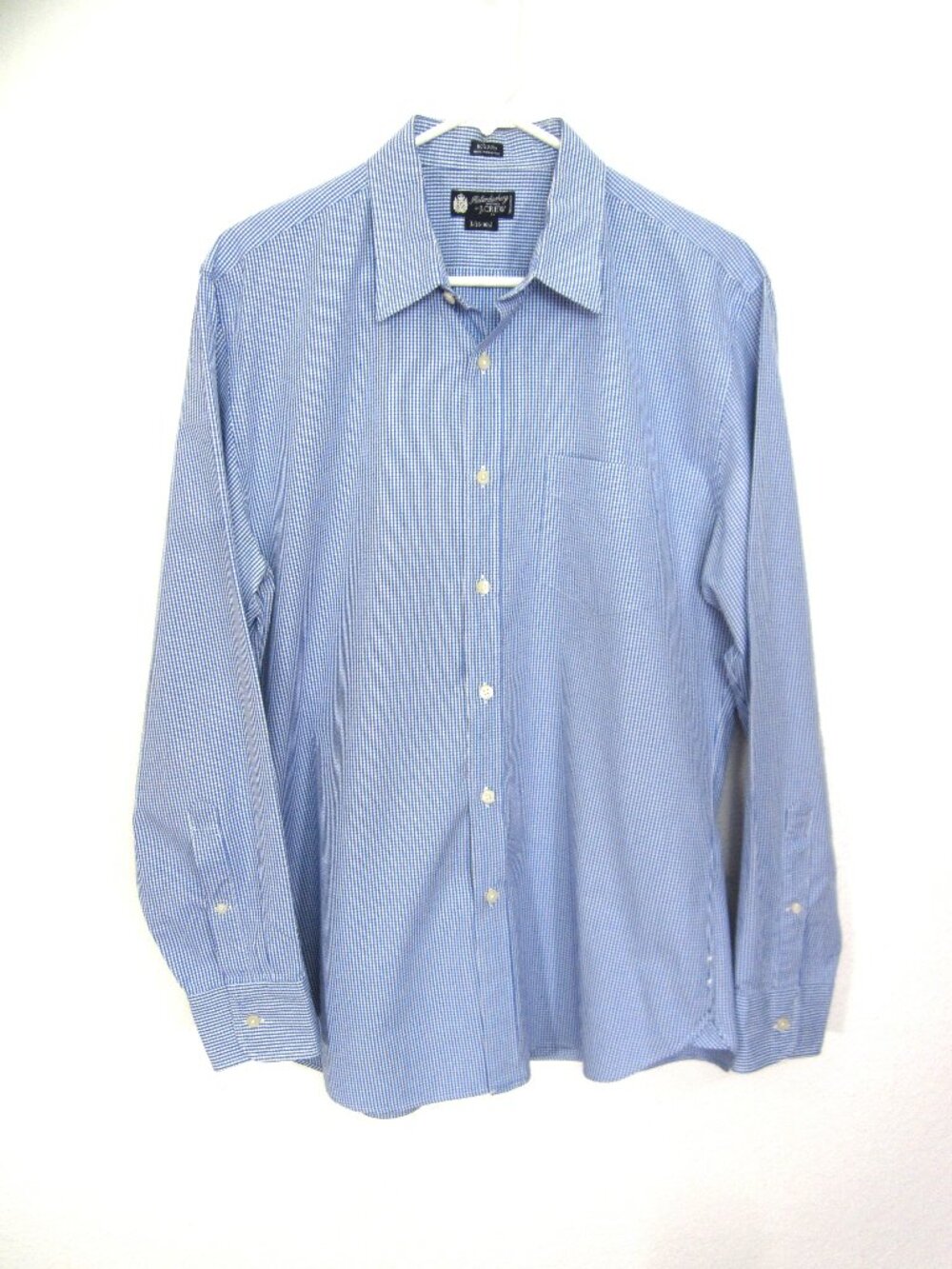 J Crew Haberdashery Men L 16 16.5 34/35 Blue Check Shirt Button Long Slv Cotton